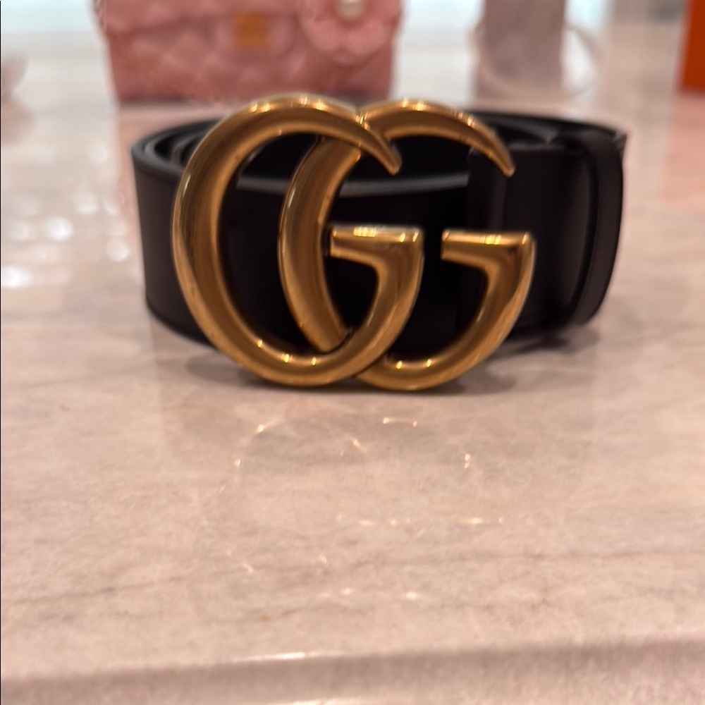 Gucci Black Leather Belt with Gold GG Emblem